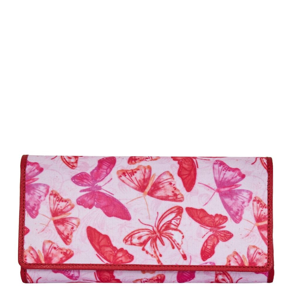 Pink Butterflies Printed Fabric Trifold Wallet & Card Holder – Women Organizer